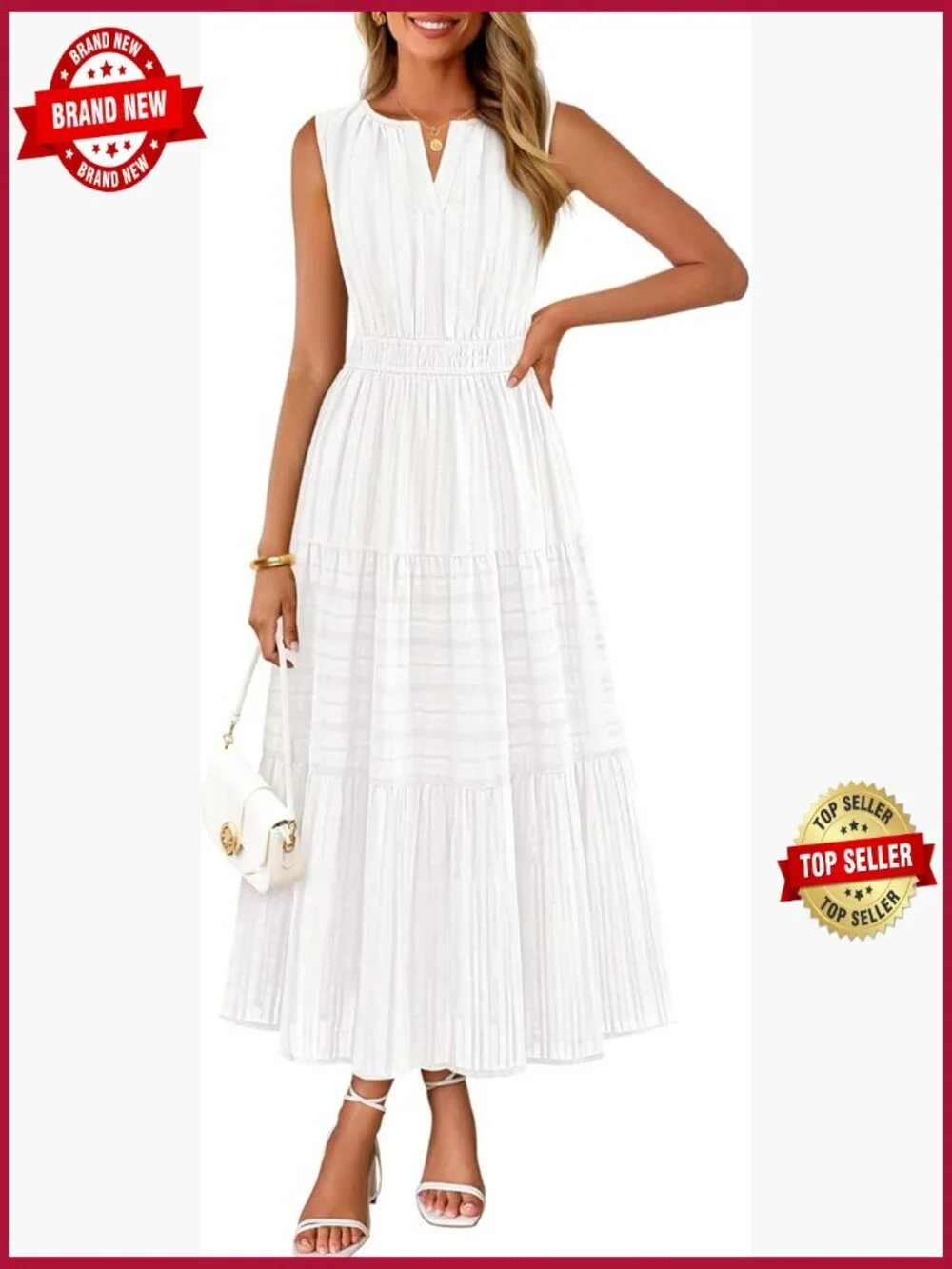 Womens Sleeveless V-Neck Midi Maxi Boho Dress with Pockets